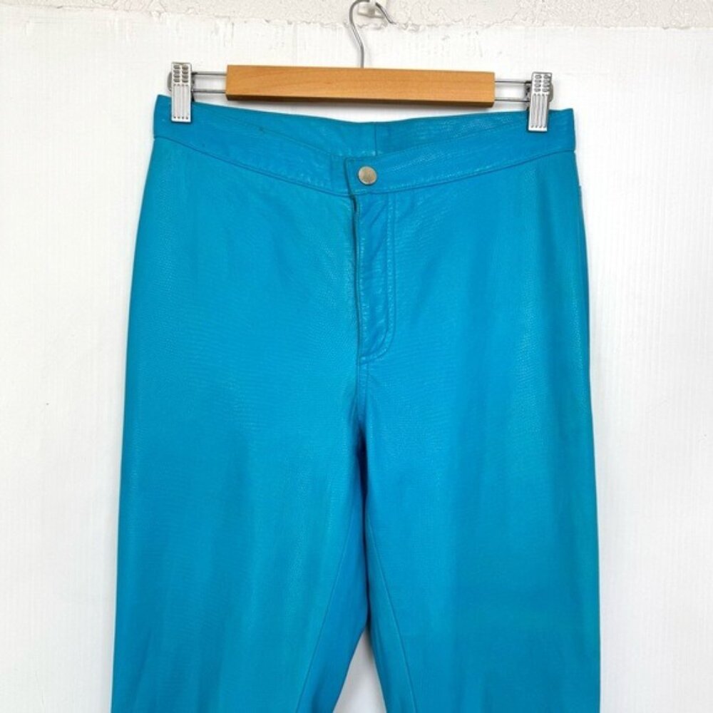 Ralph Laurent Black labell Vibrant Blue 100% Leather bootcut Pants 4 - Picture 3 of 15